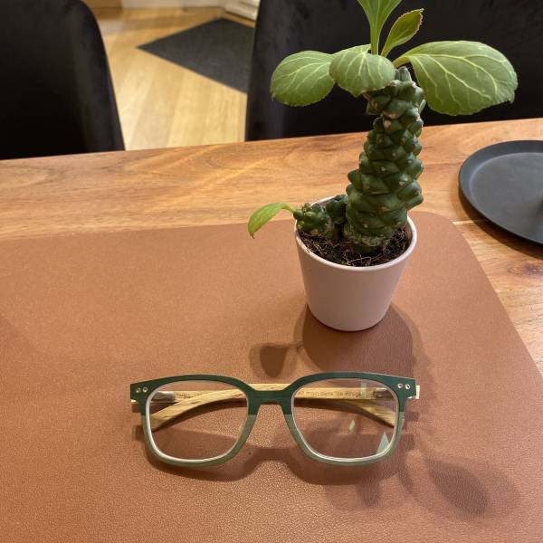 Voici des lunettes vertes bichrome en Bois In'Bô pour myope chez un opticien à Strasbourg